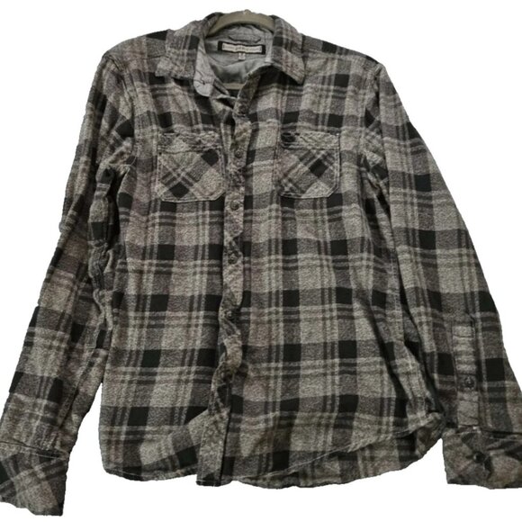 PD&C Flannel Shirt Button Up Long Sleeve Gray Plaid Men's Medium - Picture 1 of 6